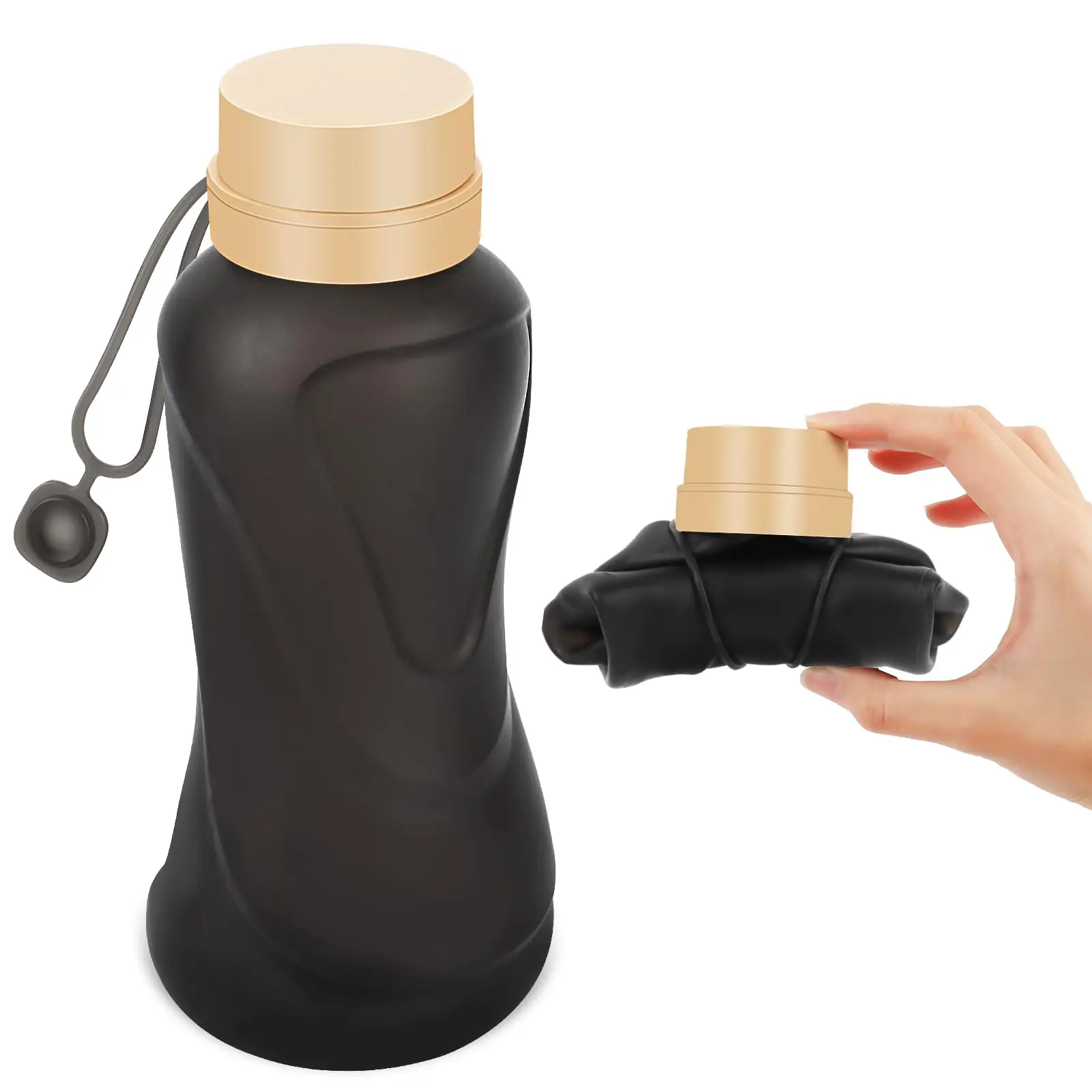 Collapsible Water Bottles 650ml Leak Proof Reuseable Bpa Free Silicone Foldable Durable Lightweight For Travel Gym Camping Hiking Compact Size Portable Sports Bottle (black)