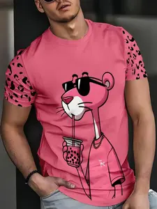 Leopard Print Graphic Trendy Men's T-Shirt, Fashionable Unique Design, Comfortable Versatile Fitted, Casual Short Sleeve, All Seasons