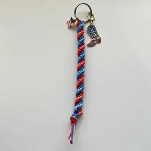 Liberty Loop Rexlace Keychain with Patriotic Red Blue and White Rope Design and Boot Charm