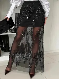 Women's High-Waisted Sequined Skirt Fit, / Contrast Design, Party Evening Wear, Elegant & Stylish Women's Clothing Womenswear