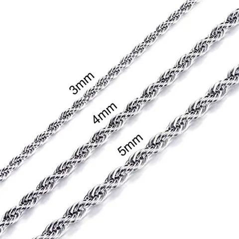Men's Stainless Steel Necklace, 3-5mm Twisted Rope Necklace, 18-24 Inch Necklace