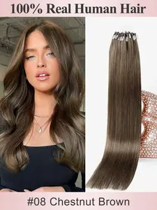 Micro Loop Hair Extensions 50 Strands Micro Beads Hair Extensions, Nano Ring Links Human Hair, 13 Colors, Natural Straight, 12-22 Inch, Adds Volume & Length  30G