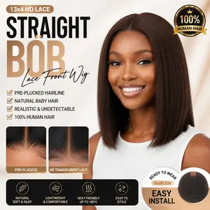 Straight Bob Human Hair Lace Front Wig, 13x4 HD Transparent Lace, 100% Virgin Dark Brown Hair Mocha Water Wave