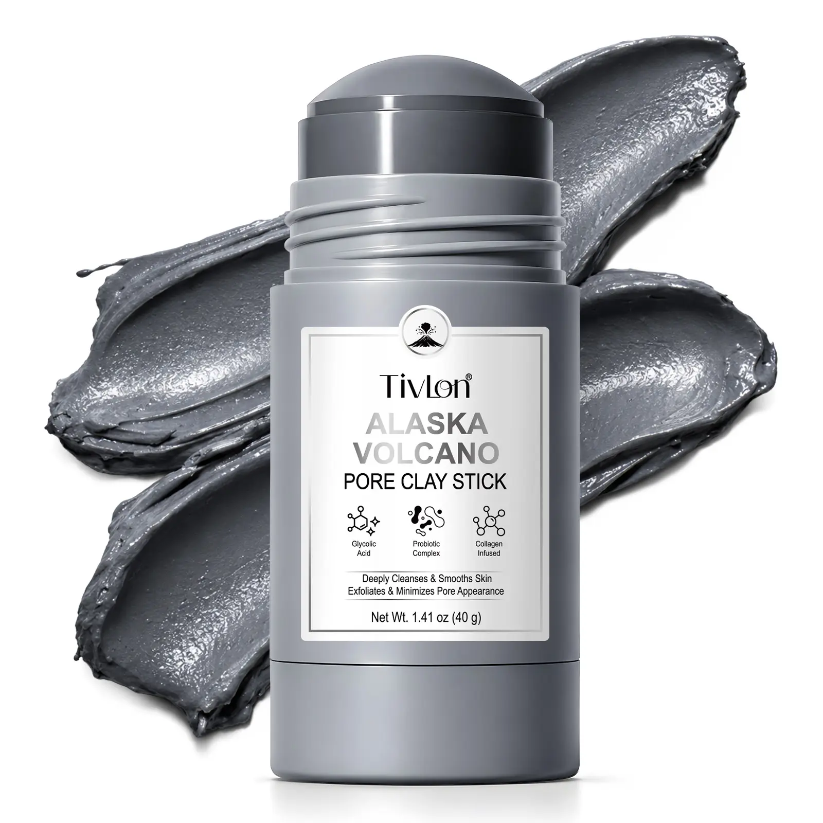 Tivlon Alaska Volcano Pore Clay Stick Cleansing Blackhead Remover Face Mask Stick with Natural Clay Gentle Exfoliating Smoothing Skin Non-Drying Skincare