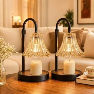 2 Pack Flower Candle Warmer Lamp, Adjustable Height Wax Melt Warmer with Timer & Dimmable Brightness, Decorative Candle Lamp for Scented Candles, Bedroom, Living Room, Home Decor Gift (No Bulb Included)