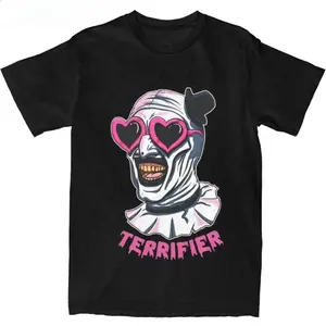 Horror Art Clown Heart Glasses T-shirt, Fashion Round Neck Short Sleeve Top for Summer Casual Daily Wear