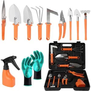 11 Pieces Gardening Tools with Carrying Case, Garden Tool Kit for Digging Planting Pruning, Gardening Set with Gloves for Women and Men (Orange)