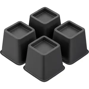 4 Inch Versatile Heavy Duty Stackable Bed Furniture Riser, Supports 550 lbs Each, Set of 4 Black
