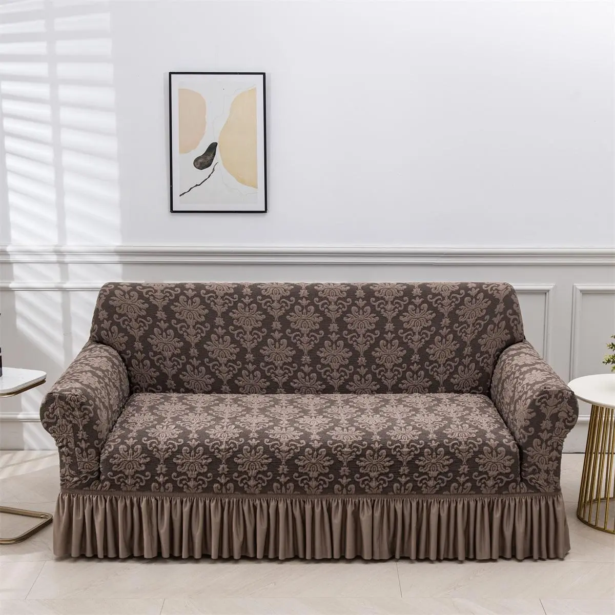 Floral Embossed Sofa Cover, 1 Count Solid Color Sofa Slipcover with Skirt Design, Dustproof Sofa Protector, Sofa Couch Protector for Home Living Room