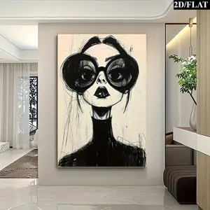 2D Flat, 1pc Large Minimalist Female Portrait Canvas - Frameless Black and White Elegant Painting Suitable for Bedroom, Living Room, Weddings, for halloween/Christmas Decor, Vertical Decorative Ink Canvas Artwork, 2D Flat