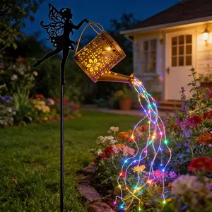 Outdoor Garden Solar Fairy Lantern, In Various Colors, With Ground Anchors For Installation, No Electricity Required. An Ironwork Garden Decoration Item, Also A Gift for Women, Mothers or Grandmothers. Valentine's Day Gift