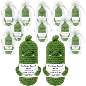 12 count Funny Pickle Emotional Support Crochet Doll, Cute Crochet Cucumber  with Positive Card Cheer Up Dolls Gifts for Birthday Holiday Party