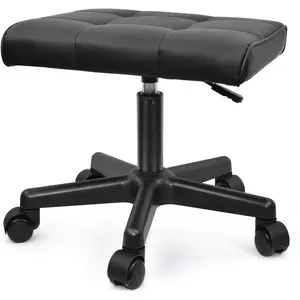 Footrest Under Desk  Rest Ottoman Adjustable Height Foot Stool with Wheels Leather Footrest