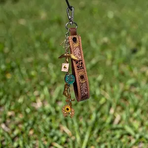 Nectar & Bloom Charm Bar Tooled Leather Keychain