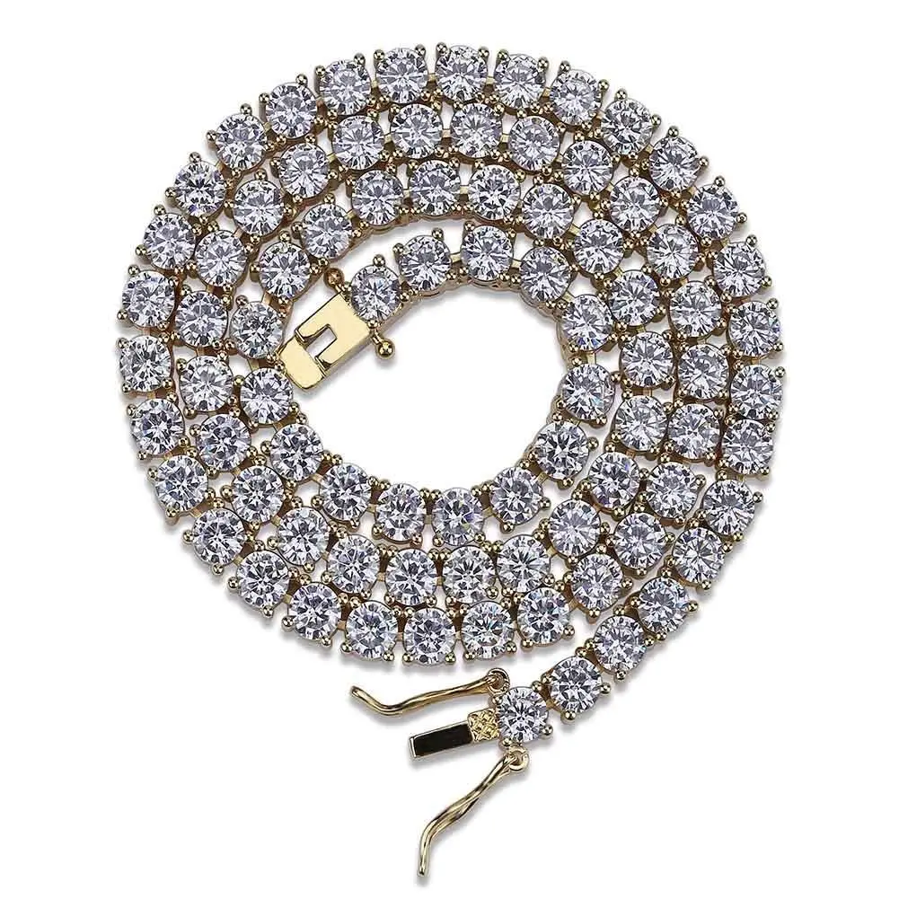 Tennis Necklace - 3-6mm Iced Out Diamond Tennis Chain 5A Cubic Zirconia Necklace White Gold Plated Flat Tennis Necklace for Women and Men