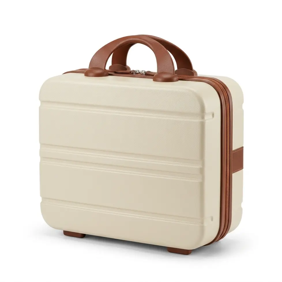 Durable Hard-Shell Makeup Storage Bag - Portable Small ABS Hand Luggage Organizer with Elastic Band for Home Supplies Storage