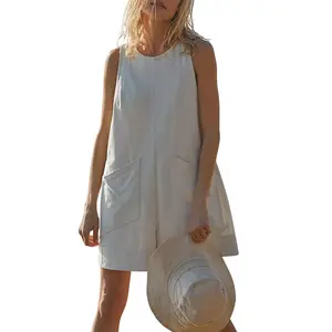 SCUSTY Women's Casual Rompers Stretchy Onesie Summer Sleeveless Shorts Jumpsuits with Pockets