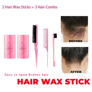 Hair Wax Set with 2 Wax Sticks and 3 Hair Brushes, Long-Lasting Styling Gel, Easy Mess-Free Hair Management, Perfect for Daily Use
