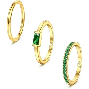 Gold Stackable Birthstone Rings for Women - 18K Gold Filled Non Tarnish Dainty Gold Stacking Rings Set - Cubic Zirconia Thumb Knuckle Ring Wedding Engagement Ring for her Gifts Size 6 7 8 9 10 3pcs