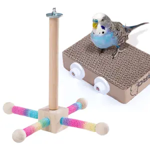 Natural Wood Bird Perch Stand, Bird Platform, 9" Hanging Bird Perch Toy for Cage,Parrot Toy, Help Birds Clean Beak, Release Stress, Reduce Boredom - Suitable for Budgie, Cockatiel, Lovebird, and Other Small to Medium-Sized Pet Birds