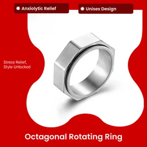 Unique and Personalized Octagonal Nut Titanium Steel Rotating Ring, Relieves Anxiety and Stress, Unisex Six-Sided Jewelry