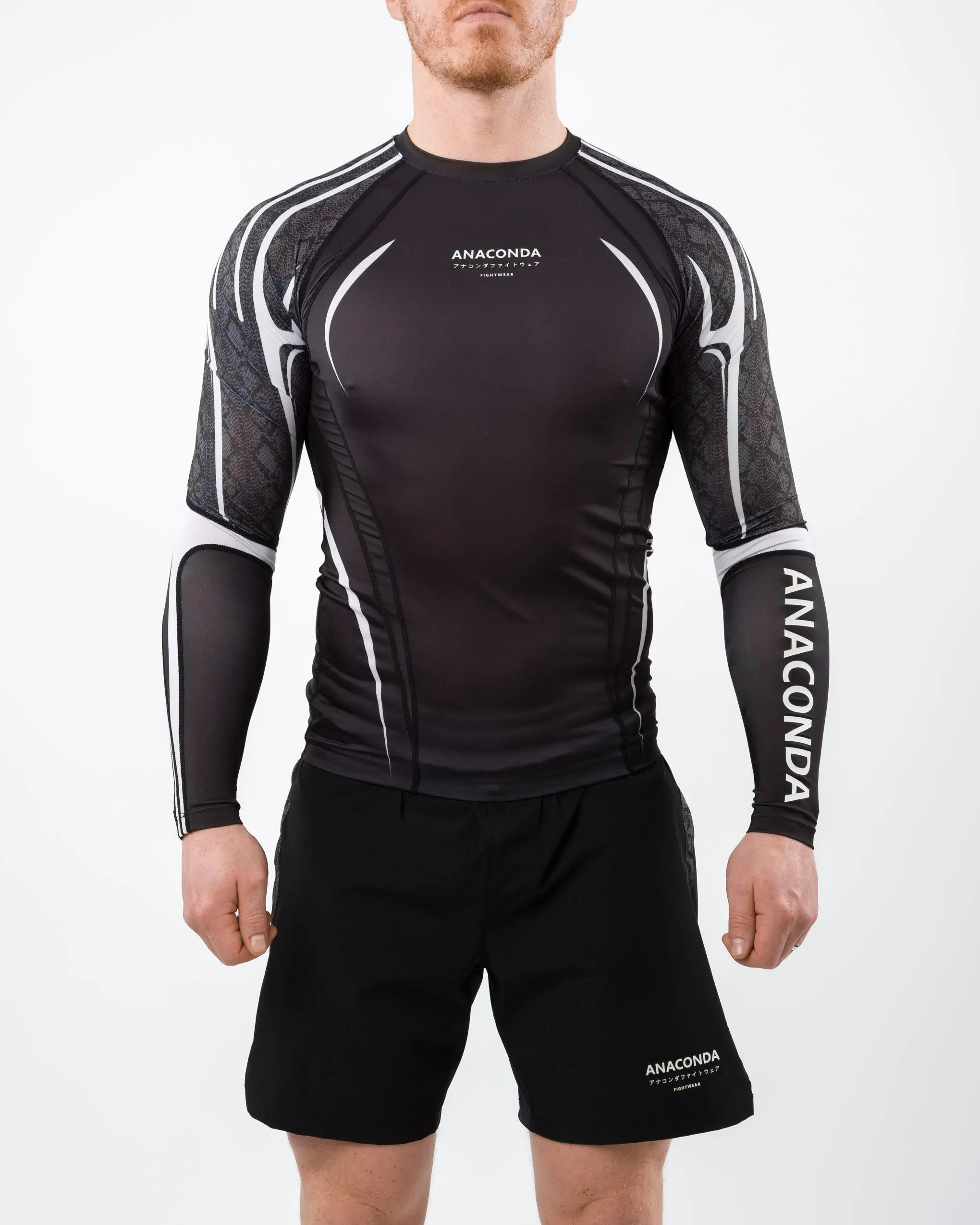 Anaconda Long Sleeve Rashguard – MMA & BJJ Compression Training Shirt | Black & White