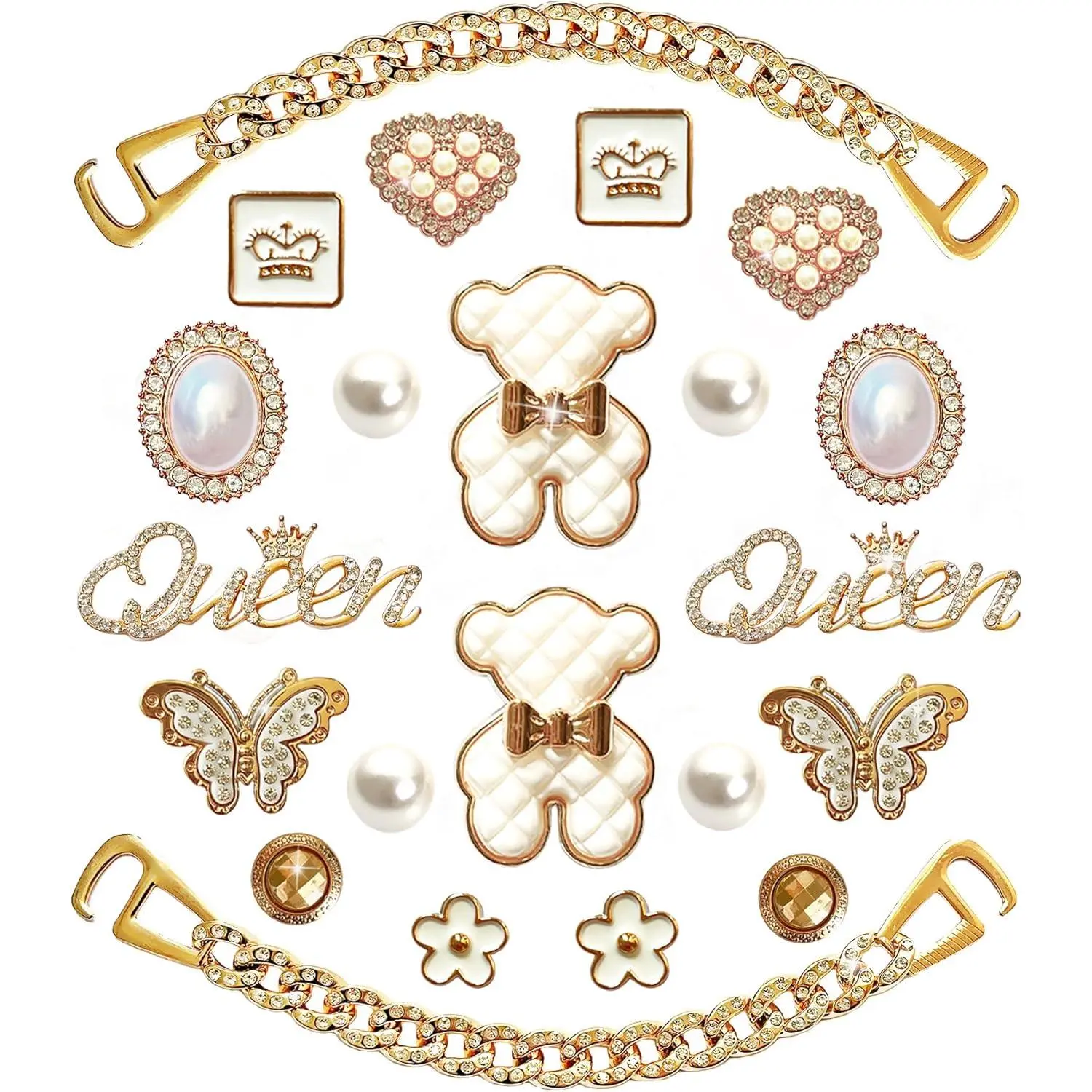 Bling Shoe Chains for Clog Sandals, Golden Rhinestone Decorative Charms for Women, DIY Designer Jewels Accessories, Cute Shoe Charms, Decorative Shoe Accessories