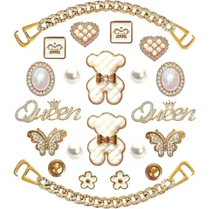 Bling Shoe Charms for Women Girly Golden Chains for Clog Sandals Rhinestones Bling Chain Charms Cute Designer DIY Shoe Accessories Decoration Jewels Party Favors