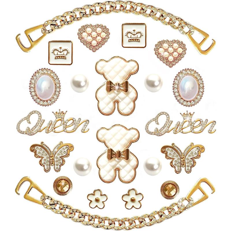 Bling Shoe Charms for Women Girly Golden Chains for Clog Sandals Rhinestones Bling Chain Charms Cute Designer DIY Shoe Accessories Decoration Jewels Party Favors