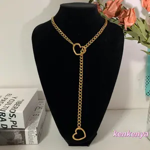 Heart Necklace Heart Slip Chain with Heart O-Ring，Punk Style Necklace, Adjustable Chian Women &Men