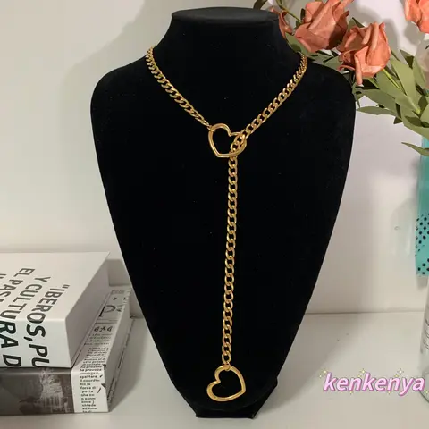 Heart Necklace Heart Slip Chain with Heart O-Ring，Punk Style Necklace, Adjustable Chian Women &Men