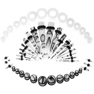 50 count Ear Stretching Kit 14Gauges-00Gauges Earring Marble  Taper Piercing Jewlery Sets
