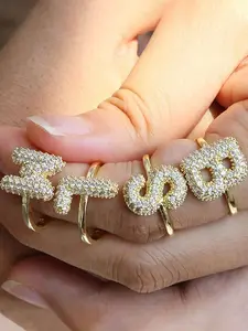 Bubble Cute 26 Letters Ring For Women Balloon Gold Plated Zirconia A-Z Letters Open Adjustable Ring Aesthetic Wedding Jewelry Gift