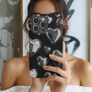 Liquid Silver Chrome 3D Heart Bubble Aesthetic Y2K Tough Phone Case For Iphone 17 16 15 14 13 12 11