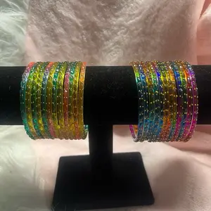 Prismatic Sparkle: Faceted Kashmiri Bangle Set | Gilded Horizon: Dotted Multi-Tone Set