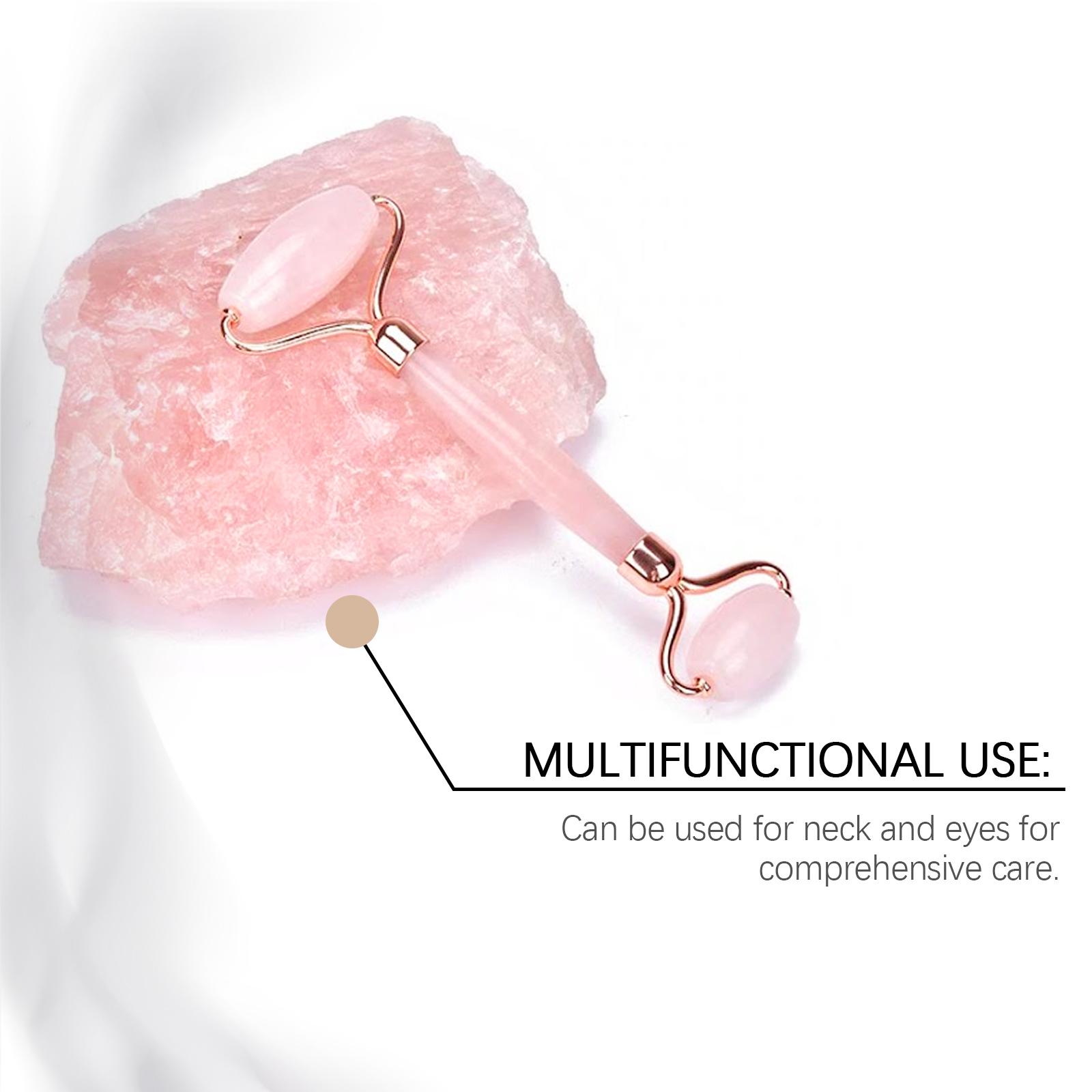 Rose Quartz Facial Roller & Gua Sha Set | Cooling Massage Tools for Glowing Skin & Self-Care Ritual