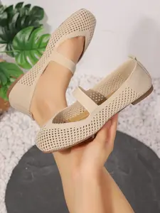 Women's Flat Woven Shoes, Breathable Mesh Square Toe Flats, Comfortable Knitted Casual Shoes, Elegant Ladies Footwear