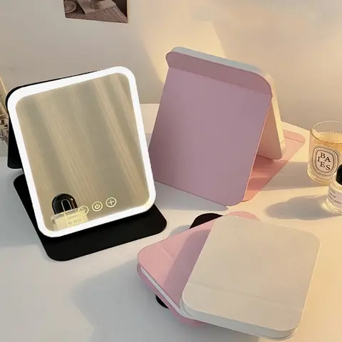 Portable Illuminated Cosmetic Mirror - Touch Control, Dimmable 3 Modes, Brightness Adjustable LED Light, Mirror with Lights for Makeup Desk, Hassle-Free Vanity Accessory