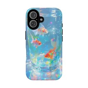 Holographic Goldfish Phone Case, 3D Aquarium Effect Cover, Cute Aesthetic Protective Phone Case, Gift for Him/ Her, Men/ Women, Birthday - iP Xr, 11, 12, 13, 14, 15, 16, 17, S21, 22, 23, 24, 25 - Tough Case, MagSafe Case, Phone Case