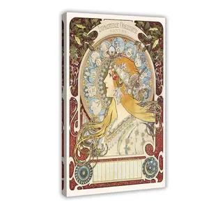 Zodiac Calendar for La Plume 1897 Vintage by Alphonse Mucha II Canvas Poster Wall Art Decoration For Home Bedroom Office Living Dorm Room Decor Boys Girls Gift