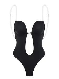 Women's  Plain Cut Out Backless High Compression Shapewear Bodysuit, Adjustable Strap Deep V Neck Shapewear Bodysuit, Tummy Control Butt Lifter Shaper for Daily Wear