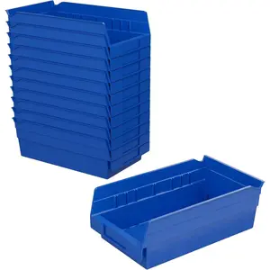 30130 Plastic Shelf Bins, Heavy Duty Storage Bins to Use for Garage Organization Bins, Closet Organizer, and Drawer Organizer, 12-Inch x 6-1/2-Inch x 4-Inch, Blue, 12-Pack