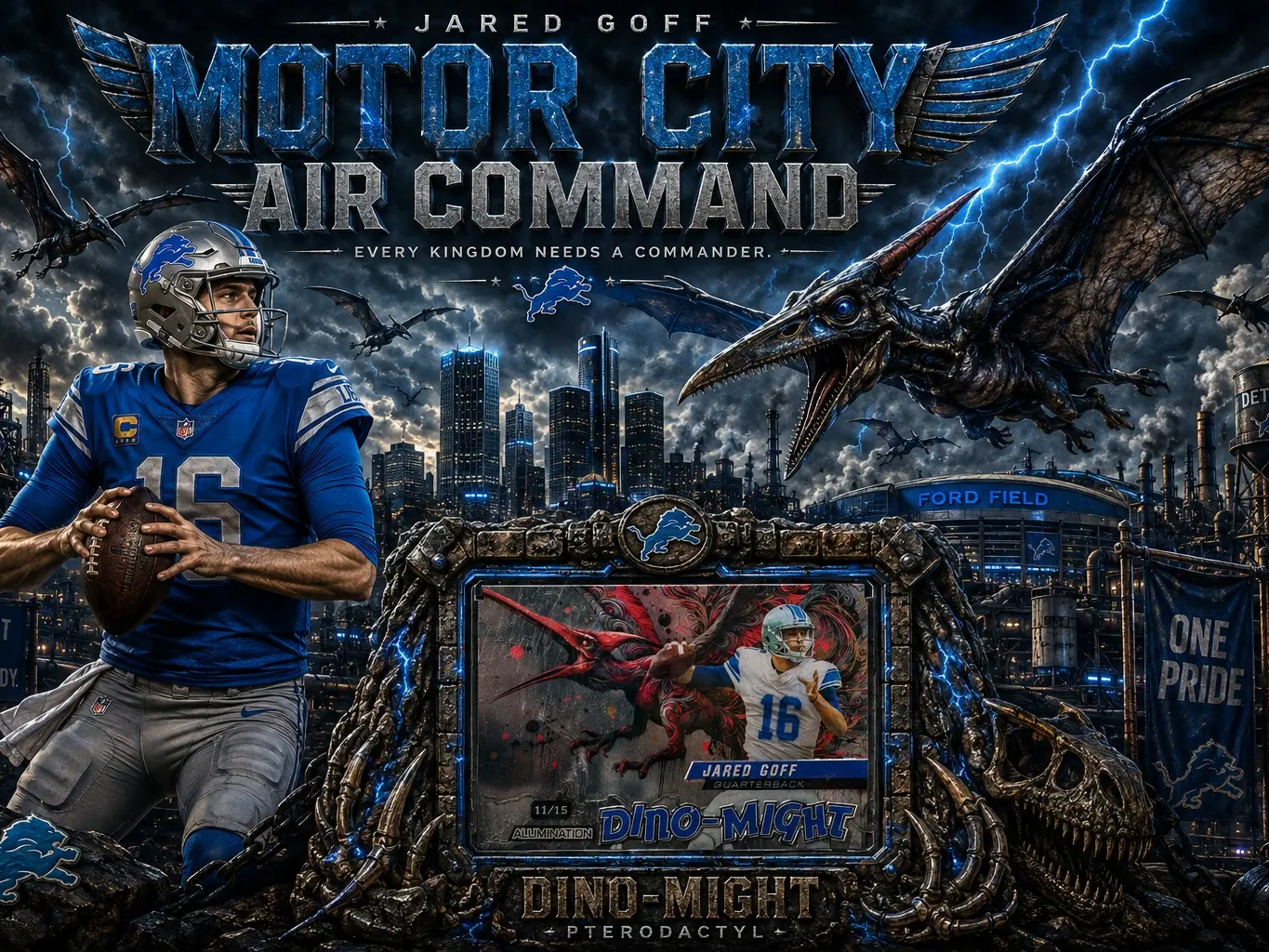 2024 Wild Card Alumination Jared Goff Dino-Might Pterodactyl SSP Raw Sports Trading Card Single (11/15)