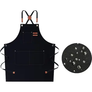 Arthink Chef Aprons for Women & Men with Large Pockets Cotton Canvas Cross Back Water Repellent Work Apron Size M to XXL Black Lightweight Home Adjustable Straps & Metal Buckle Hooks Tableware Sets Stock Up Value Pack Christmas Gift