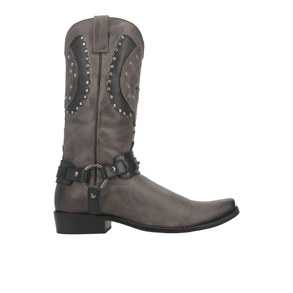 Dingo Mens War Eagle Studded Square Toe Pull On Casual Boots Mid Calf - Black, Grey