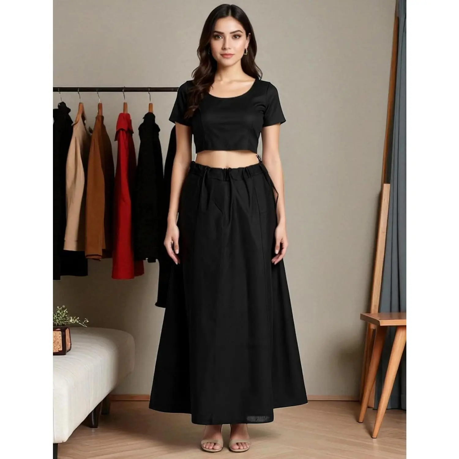 Sari Petticoat Cotton Stitched Adjustable Waist Saree Underskirt Lining Skirt Sari Petticoat Cotton Stitched Adjustable Waist Saree Underskirt Lining Skirt