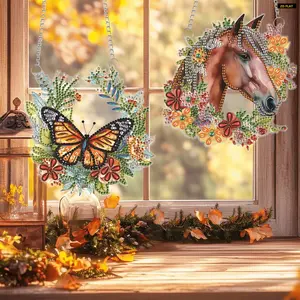2D FLAT2pcs Animal Theme 2D Flat DIY Special Shape Hanging Diamond Art Kits Diamond Painting Set Rhinestone Diamond Art Window Pendants WiDiamond Painting Kit is Suitable for Decorations. Create Unique DIY Handicrafts, Making Gifts Distinctive and Unique!