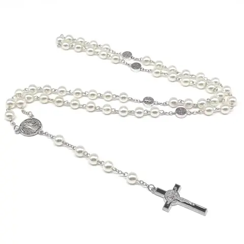 Holy Cross Rosary Beads Necklace (L72 cm/28.5 in), 8mm Decade Beads, Rosary Bracelet (L19 cm/7.5 in), Holy Cross Pendant, Daily Prayer, Jewelry Pouch, for Men, Women & Children, Handmade, Carving, Oil Dripping Craftsmanship, Beaded Cross Necklace