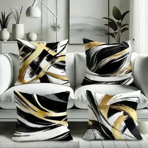 Modern Abstract Gold Pillowcases Set, Dual-Sided Print, Soft Polyester, Zip Closure, Living Room Bedroom Sofa Decor