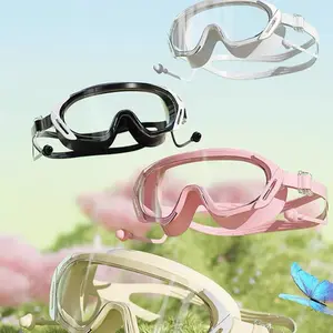 High Definition Waterproof Anti-Fog Diving Swimming Goggles, Large Frame, Integrated Earplugs, Ultimate Eye Protection for Water Sports